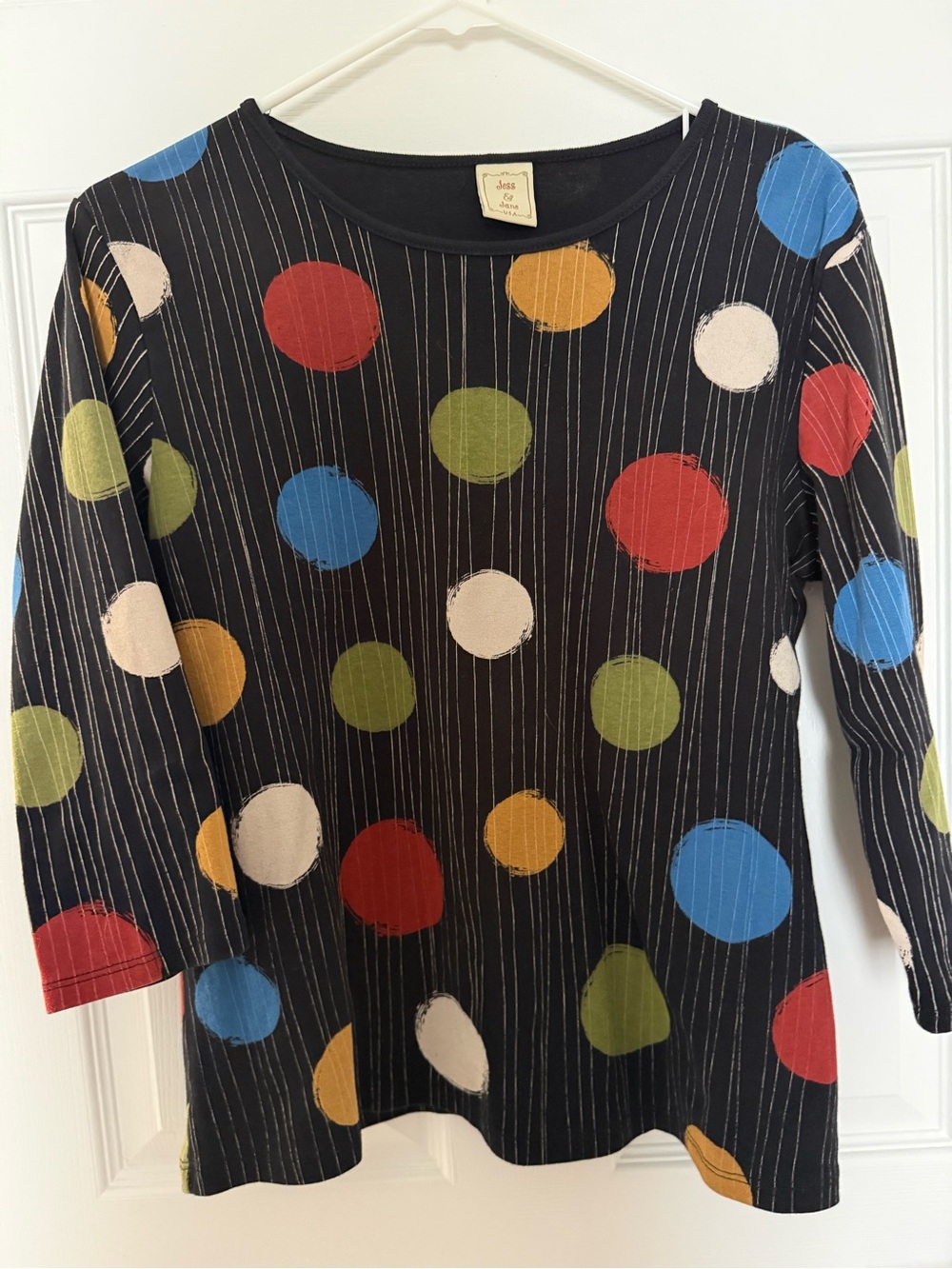 Jess & Jane Black Polka Dot Top with Multicolor Dots -